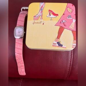Fossil Pink Textured Leather Watch w/new Battery